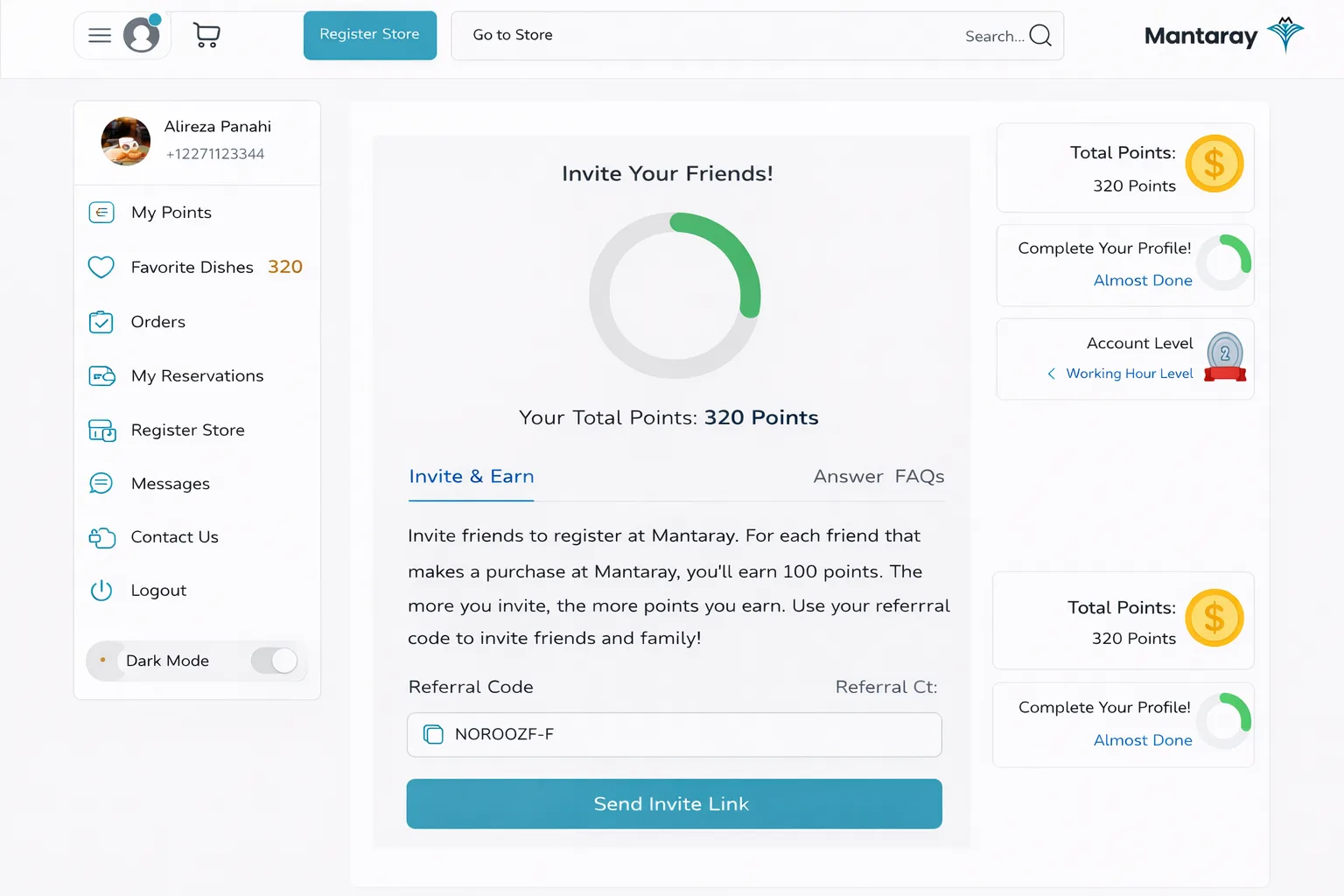 Mantaray Cafe Delivery Platform — interface view 1