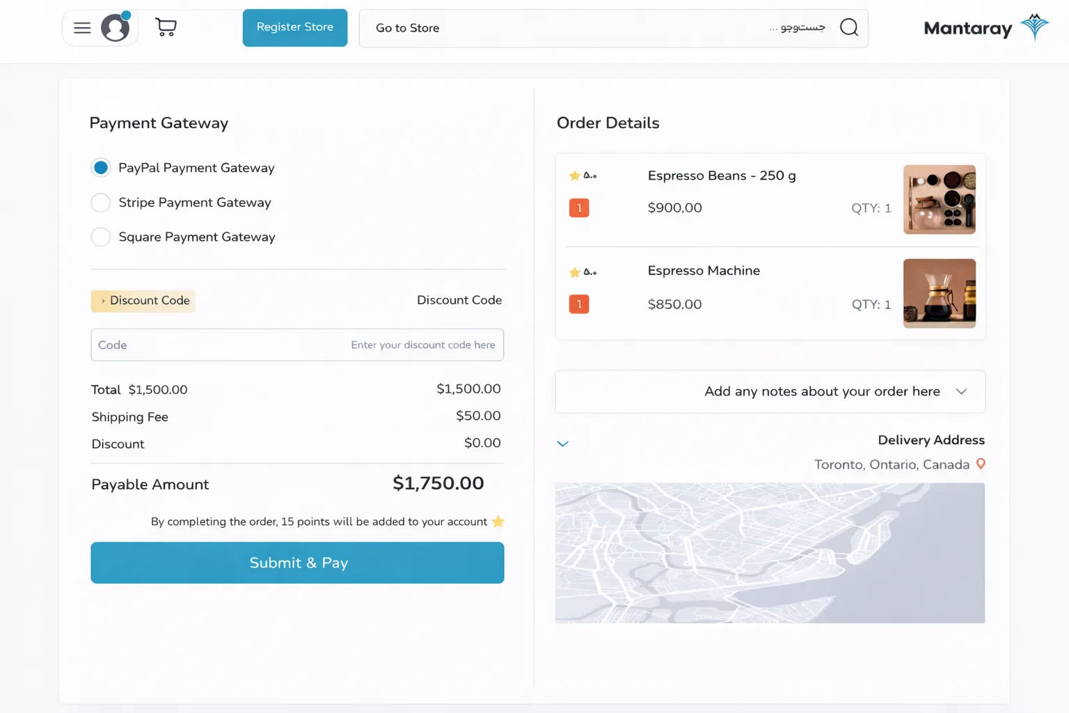 Mantaray Cafe Delivery Platform — interface view 2