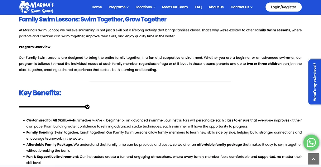Marina Swim School Website — interface view 1