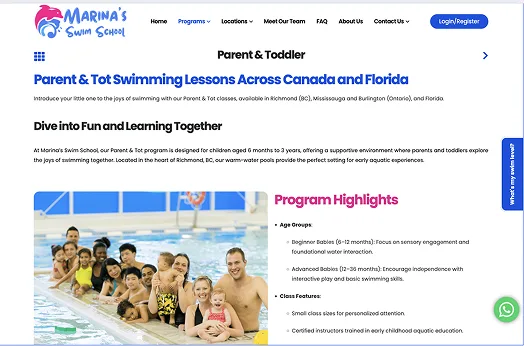 Marina Swim School Website — interface view 2