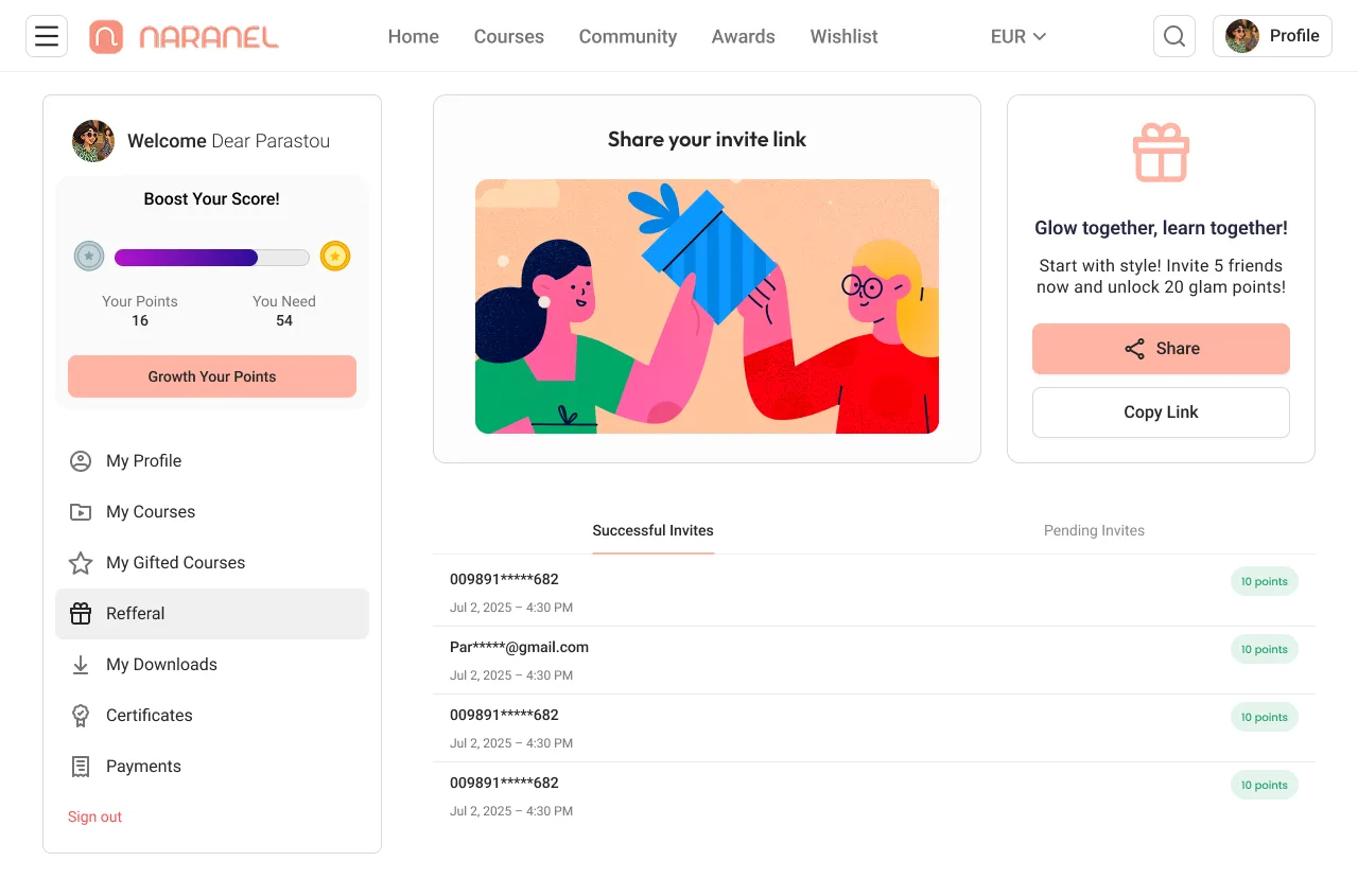 Naranel Beauty & Fashion Education Platform — additional interface view